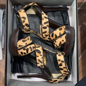 Pelle Moda leopard print strappy high heel sandals